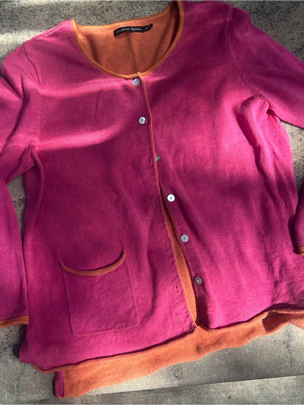 Gudrun Sjoden Pink Cardigan with Orange Trim